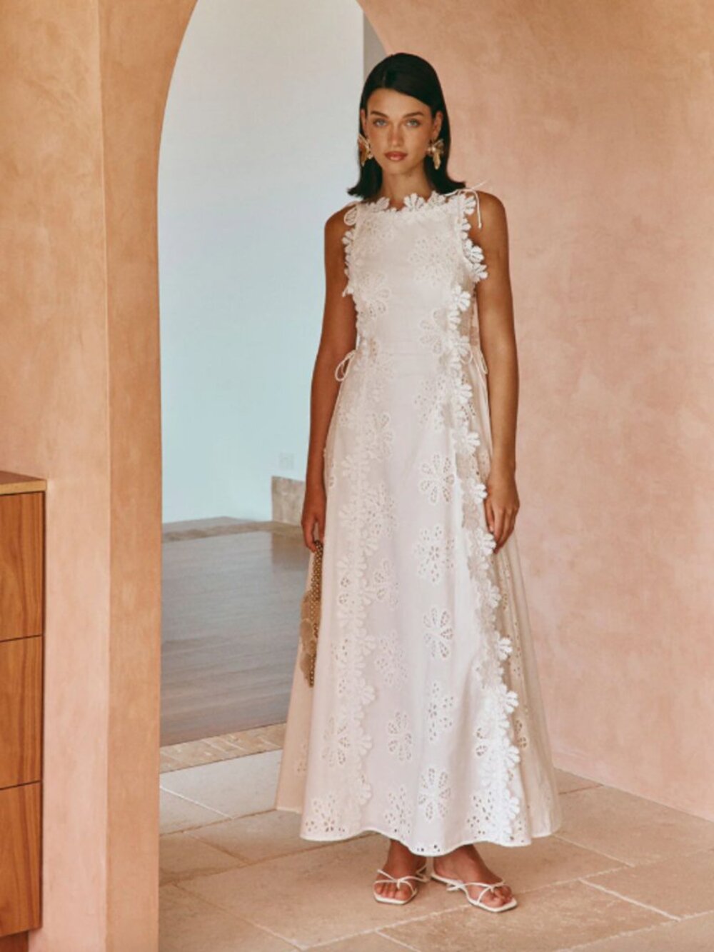 Zaco Araminta Dress White Lace Applique Bridal Maxi AU Designer XS US 2